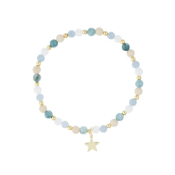 STONE BEAD BRACELET 4 MM W/GOLD BEADS BLUE & AQUAMARINE MIX