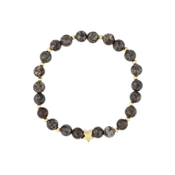 STONE BEAD BRACELET 6 MM W/GOLD BEADS CHOCOLATE BROWN