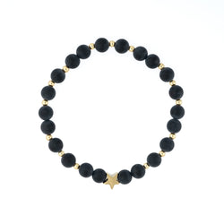 STONE BEAD BRACELET 6 MM W/GOLD BEADS MATTE BLACK
