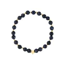 STONE BEAD BRACELET 6 MM W/GOLD BEADS NAVY BLUE