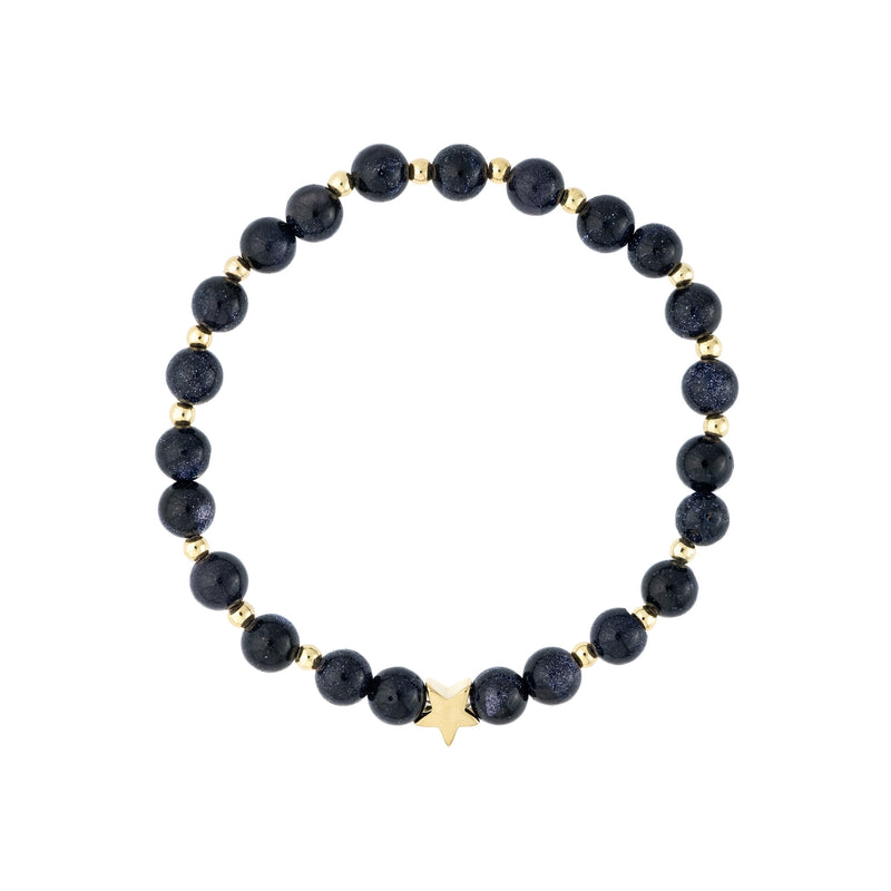 STONE BEAD BRACELET 6 MM W/GOLD BEADS NAVY BLUE
