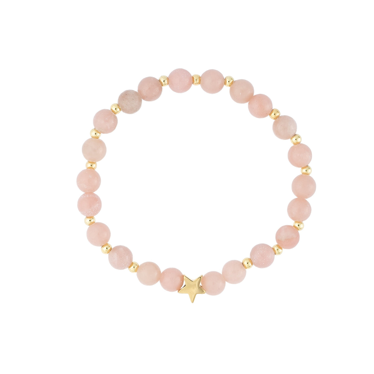 STONE BEAD BRACELET 6 MM W/GOLD BEADS ROSE
