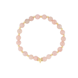STONE BEAD BRACELET 6 MM W/GOLD BEADS ROSE