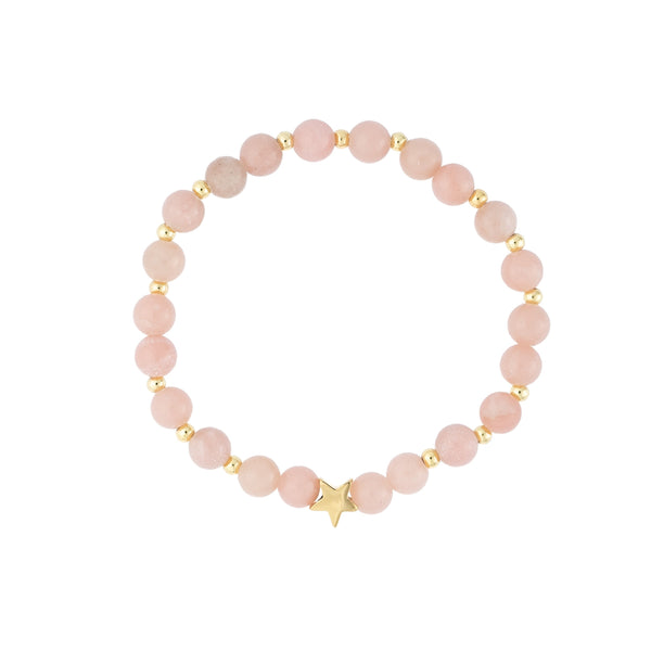 STONE BEAD BRACELET 6 MM W/GOLD BEADS ROSE