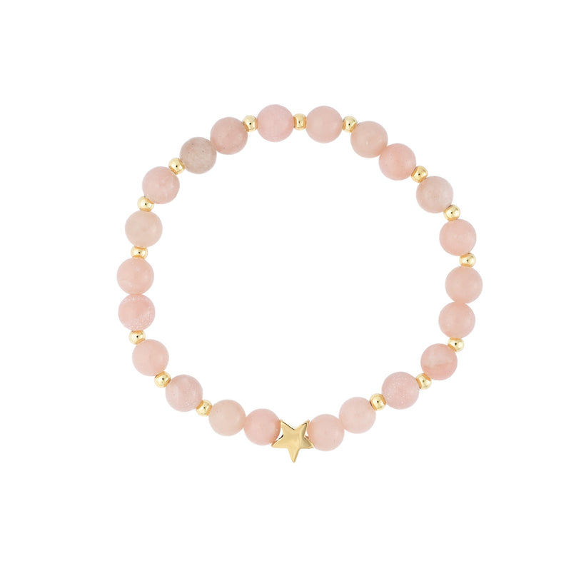 STONE BEAD BRACELET 6 MM W/GOLD BEADS ROSE