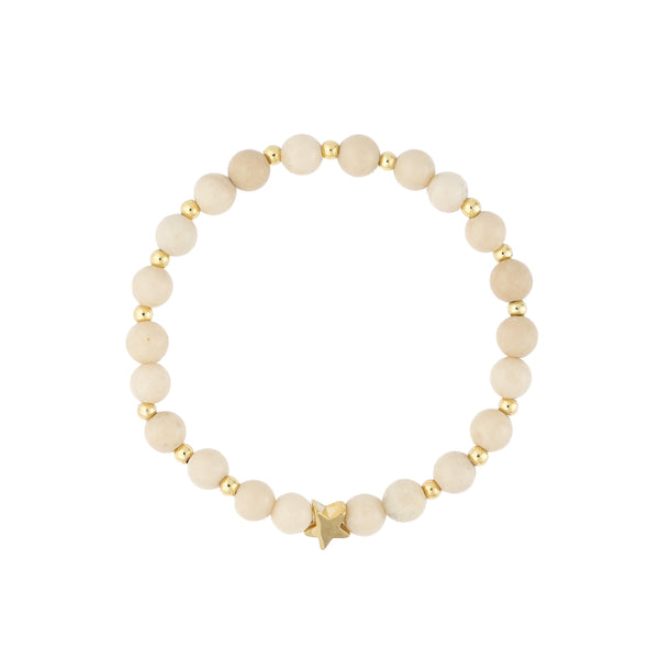 STONE BEAD BRACELET 6 MM W/GOLD BEADS SAND