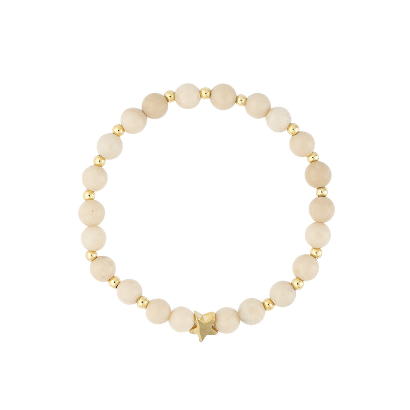 STONE BEAD BRACELET 6 MM W/GOLD BEADS SAND