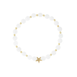 STONE BEAD BRACELET 6 MM W/GOLD BEADS WHITE JADE