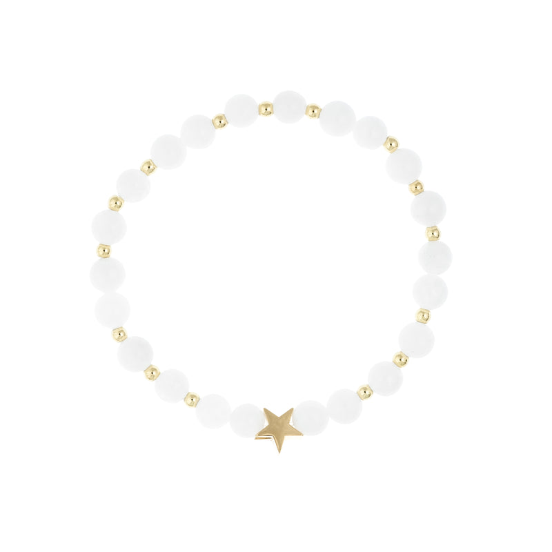 STONE BEAD BRACELET 6 MM W/GOLD BEADS WHITE JADE