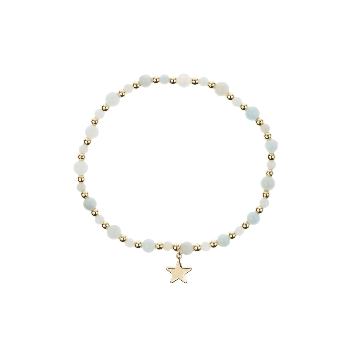 STONE BEAD BRACELET W/GOLD BEADS AQUAMARINE