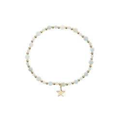 STONE BEAD BRACELET W/GOLD BEADS AQUAMARINE