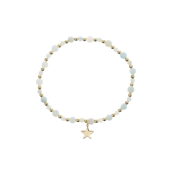 STONE BEAD BRACELET W/GOLD BEADS AQUAMARINE