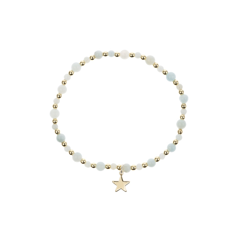 STONE BEAD BRACELET W/GOLD BEADS AQUAMARINE