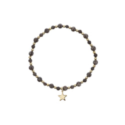 STONE BEAD BRACELET W/GOLD BEADS CHOCOLATE BROWN
