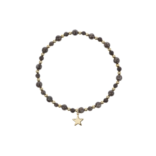 STONE BEAD BRACELET W/GOLD BEADS CHOCOLATE BROWN