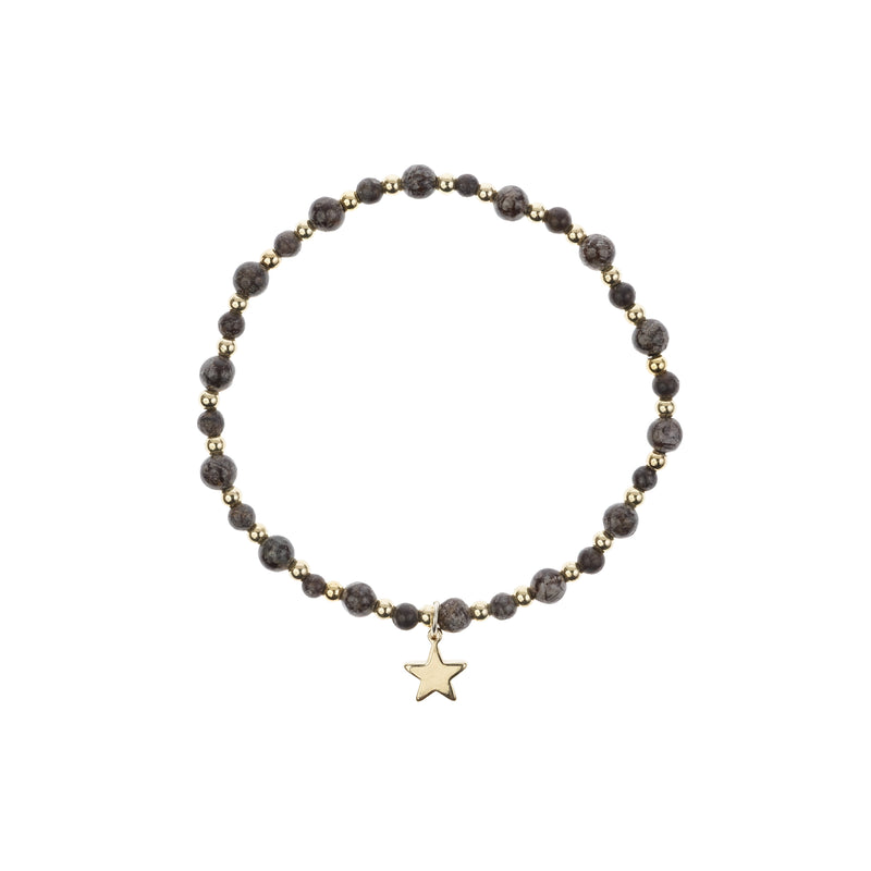 STONE BEAD BRACELET W/GOLD BEADS CHOCOLATE BROWN