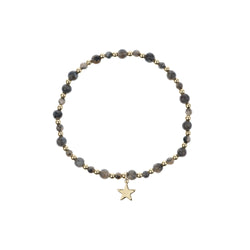 STONE BEAD BRACELET W/GOLD BEADS DARK GREY