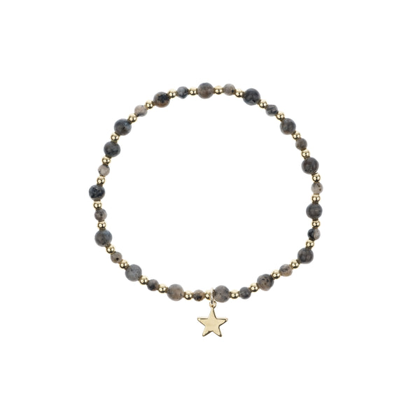STONE BEAD BRACELET W/GOLD BEADS DARK GREY
