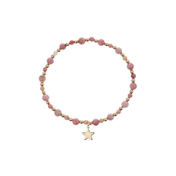 STONE BEAD BRACELET W/GOLD BEADS DUSTY ROSE