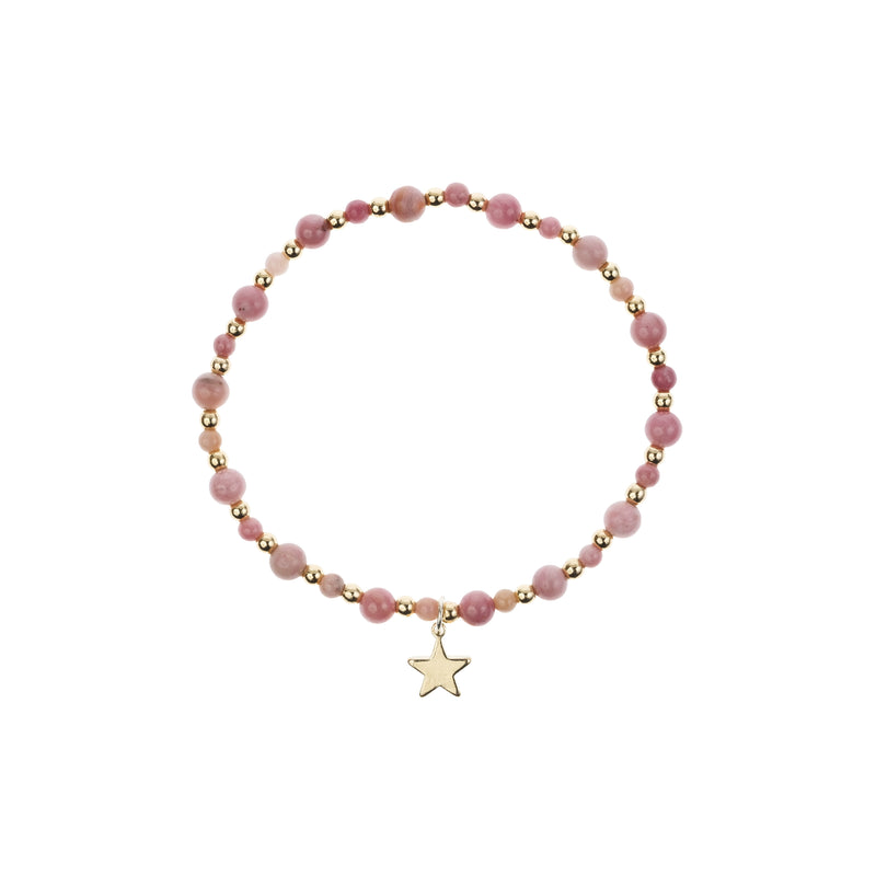 STONE BEAD BRACELET W/GOLD BEADS DUSTY ROSE