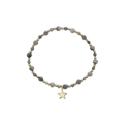 STONE BEAD BRACELET W/GOLD BEADS GREY