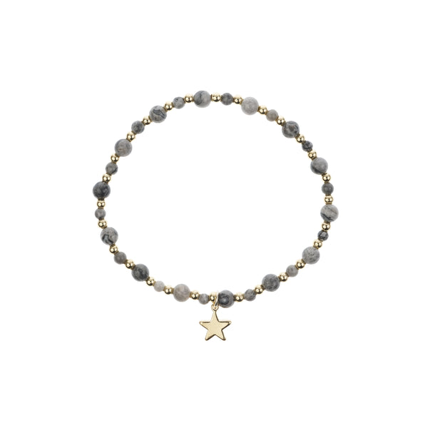 STONE BEAD BRACELET W/GOLD BEADS GREY