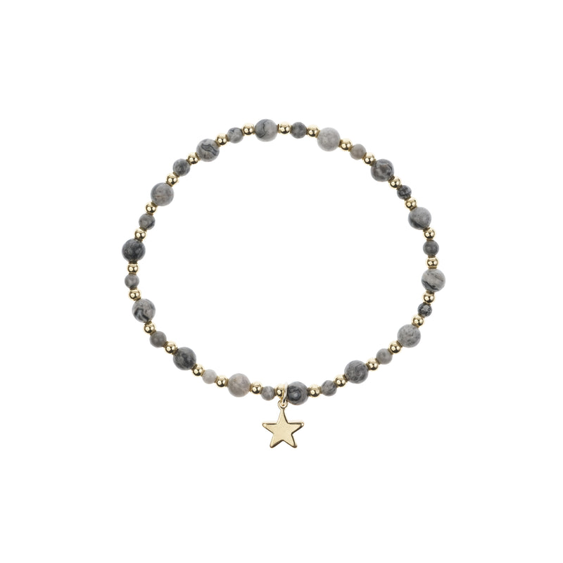 STONE BEAD BRACELET W/GOLD BEADS GREY