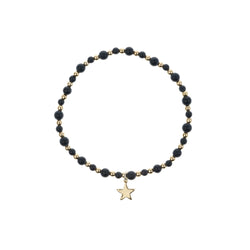 STONE BEAD BRACELET W/GOLD BEADS MATTE BLACK