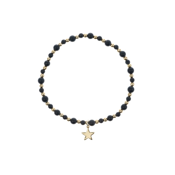 STONE BEAD BRACELET W/GOLD BEADS MATTE BLACK