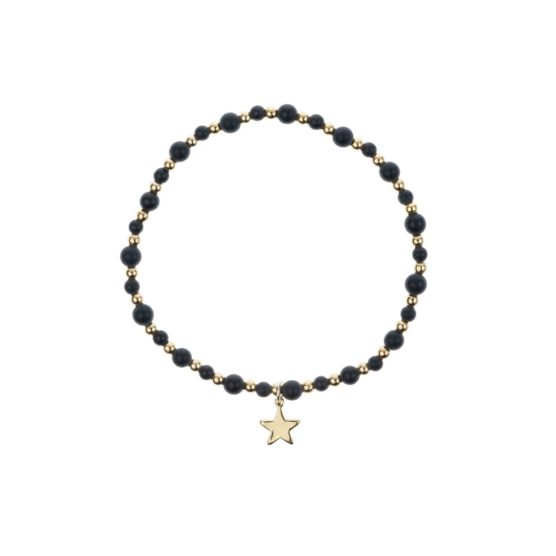 STONE BEAD BRACELET W/GOLD BEADS MATTE BLACK
