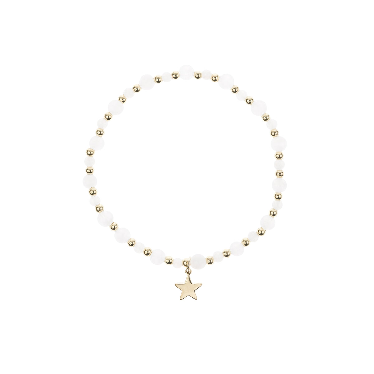 STONE BEAD BRACELET W/GOLD BEADS WHITE JADE