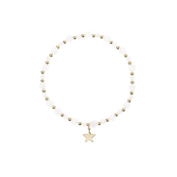 STONE BEAD BRACELET W/GOLD BEADS WHITE JADE