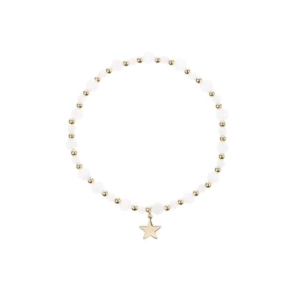 STONE BEAD BRACELET W/GOLD BEADS WHITE JADE