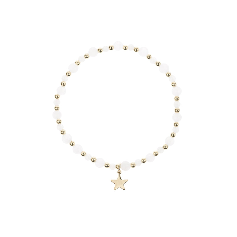 STONE BEAD BRACELET W/GOLD BEADS WHITE JADE