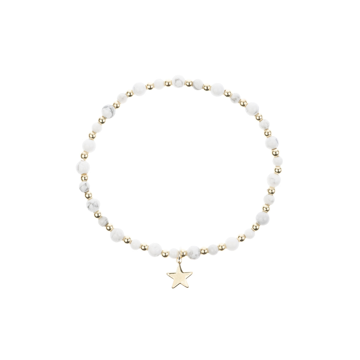 STONE BEAD BRACELET W/GOLD BEADS WHITE MARBLE