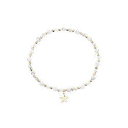STONE BEAD BRACELET W/GOLD BEADS WHITE MARBLE