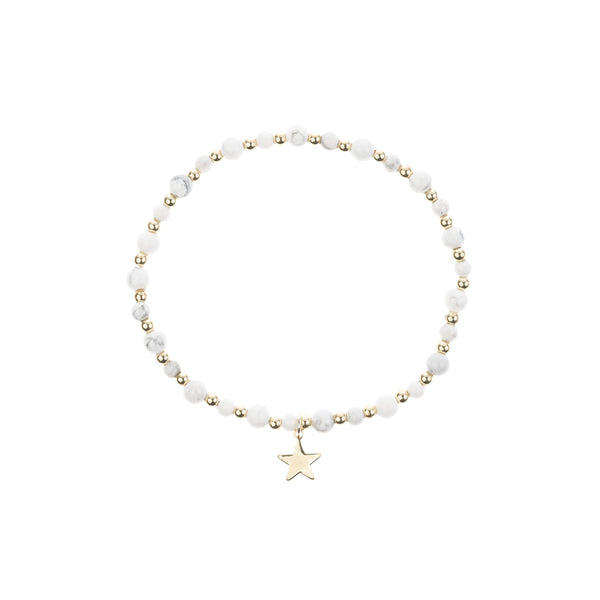 STONE BEAD BRACELET W/GOLD BEADS WHITE MARBLE