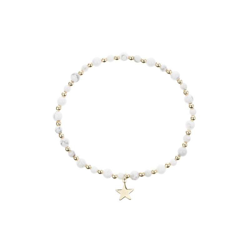 STONE BEAD BRACELET W/GOLD BEADS WHITE MARBLE