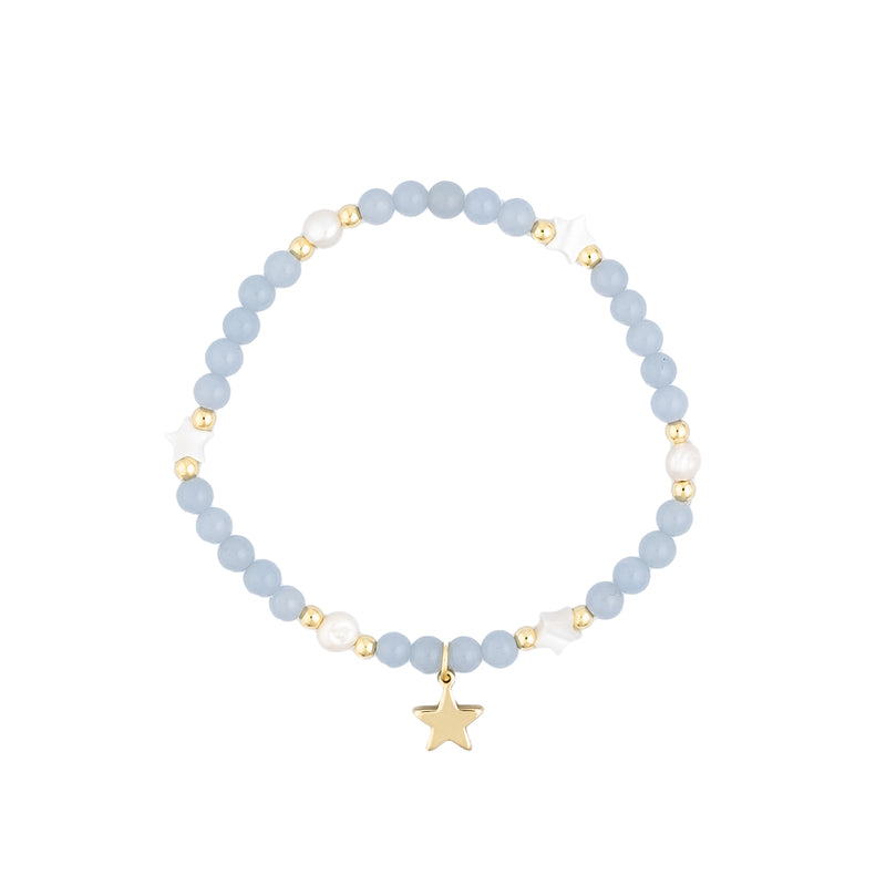 STONE BEAD BRACELET W/MOP STAR & PEARLS 501 BLUE