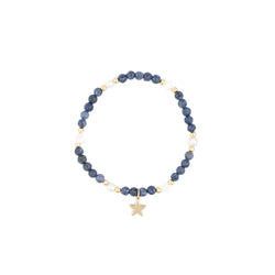 STONE BEAD BRACELET W/MOP STAR & PEARLS STEEL BLUE