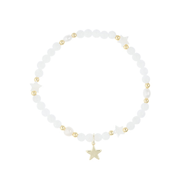 STONE BEAD BRACELET W/MOP STAR & PEARLS WHITE JADE