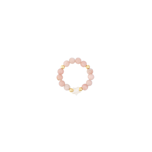 STONE BEAD RING W/MOP STAR ROSE