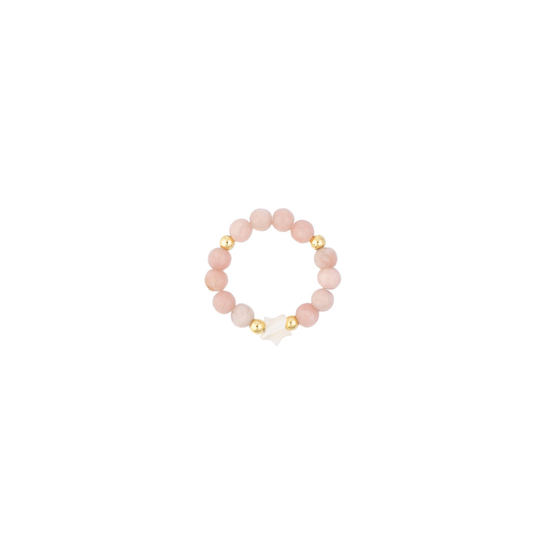 STONE BEAD RING W/MOP STAR ROSE