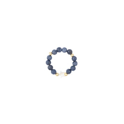 STONE BEAD RING W/MOP STAR STEEL BLUE