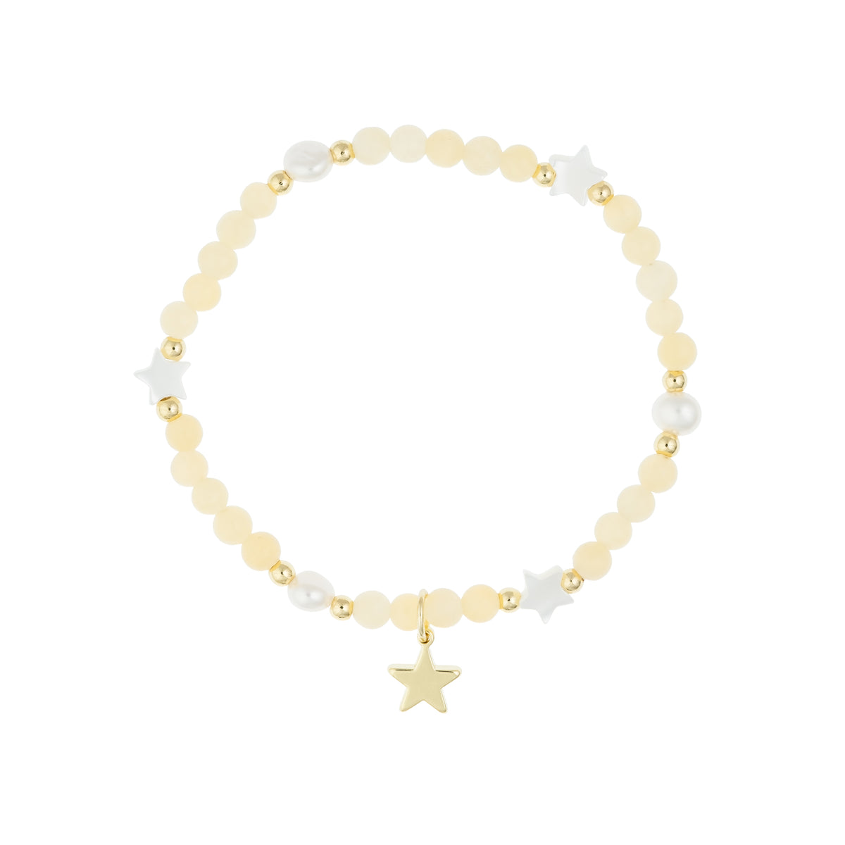 STONE BEAD BRACELET W/MOP STAR & PEARLS YELLOW JADE STONE BEAD BRACELET W/MOP STAR & PEARLS YELLOW JADE