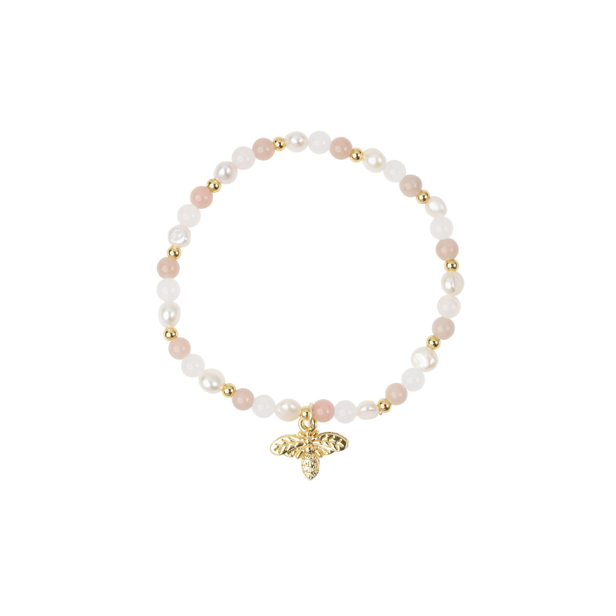 STONE & PEARL BEAD BRACELET 4 MM W/CHARM ROSE MIX