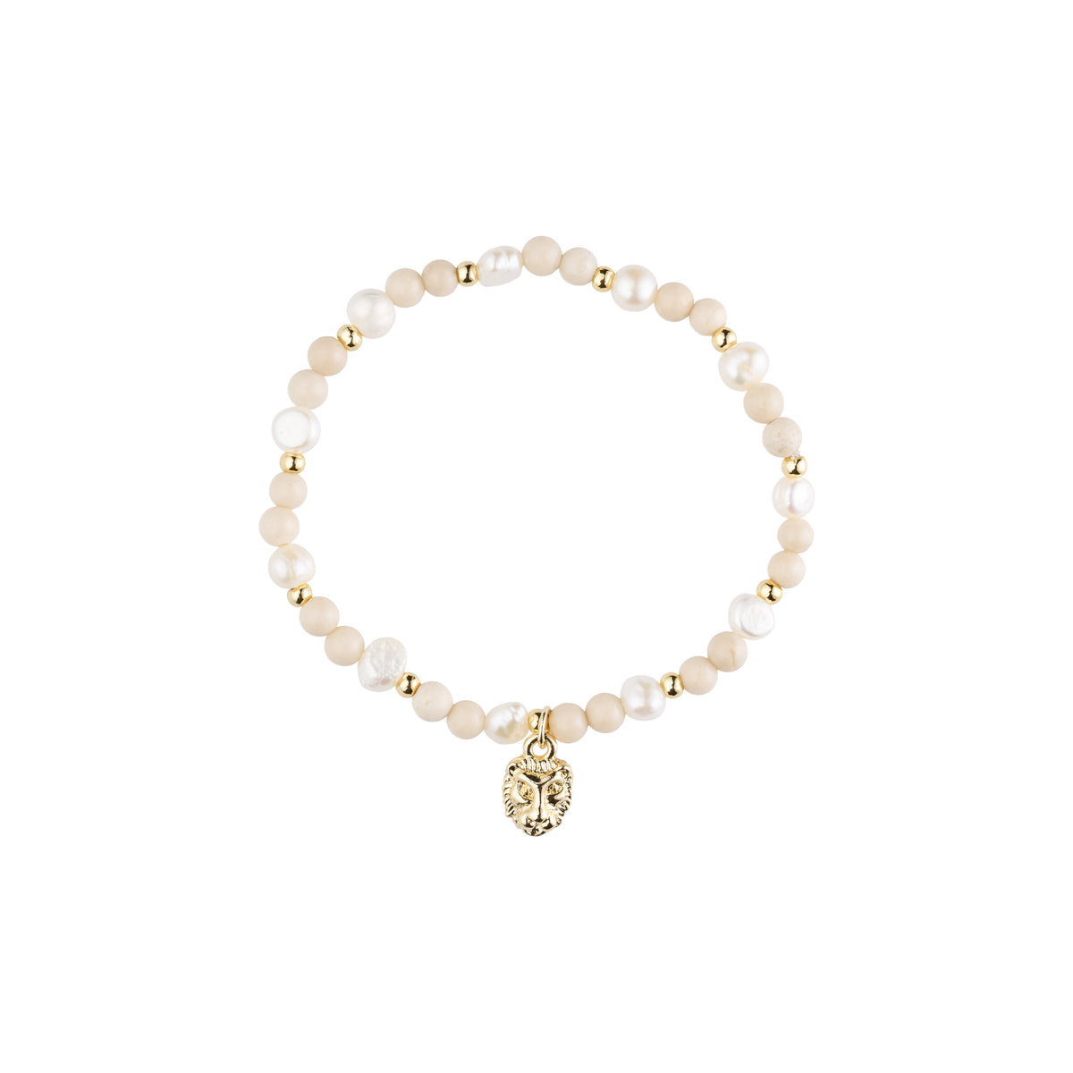 STONE & PEARL BEAD BRACELET 4 MM W/CHARM SAND MIX