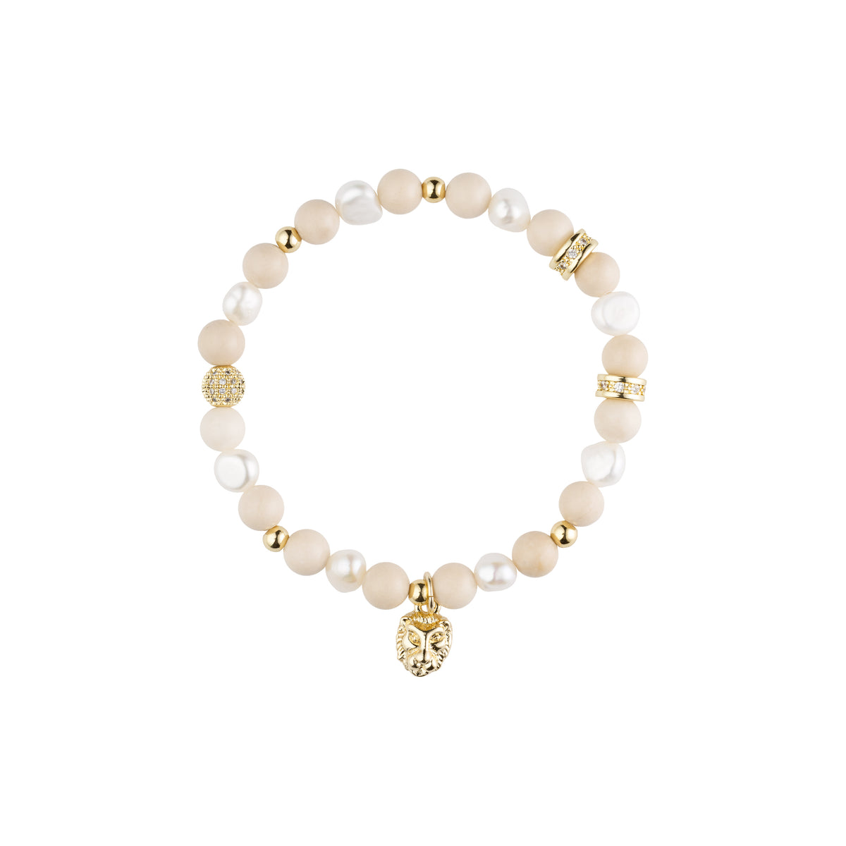 STONE & PEARL BEAD BRACELET 6 MM W/CHARM SAND MIX