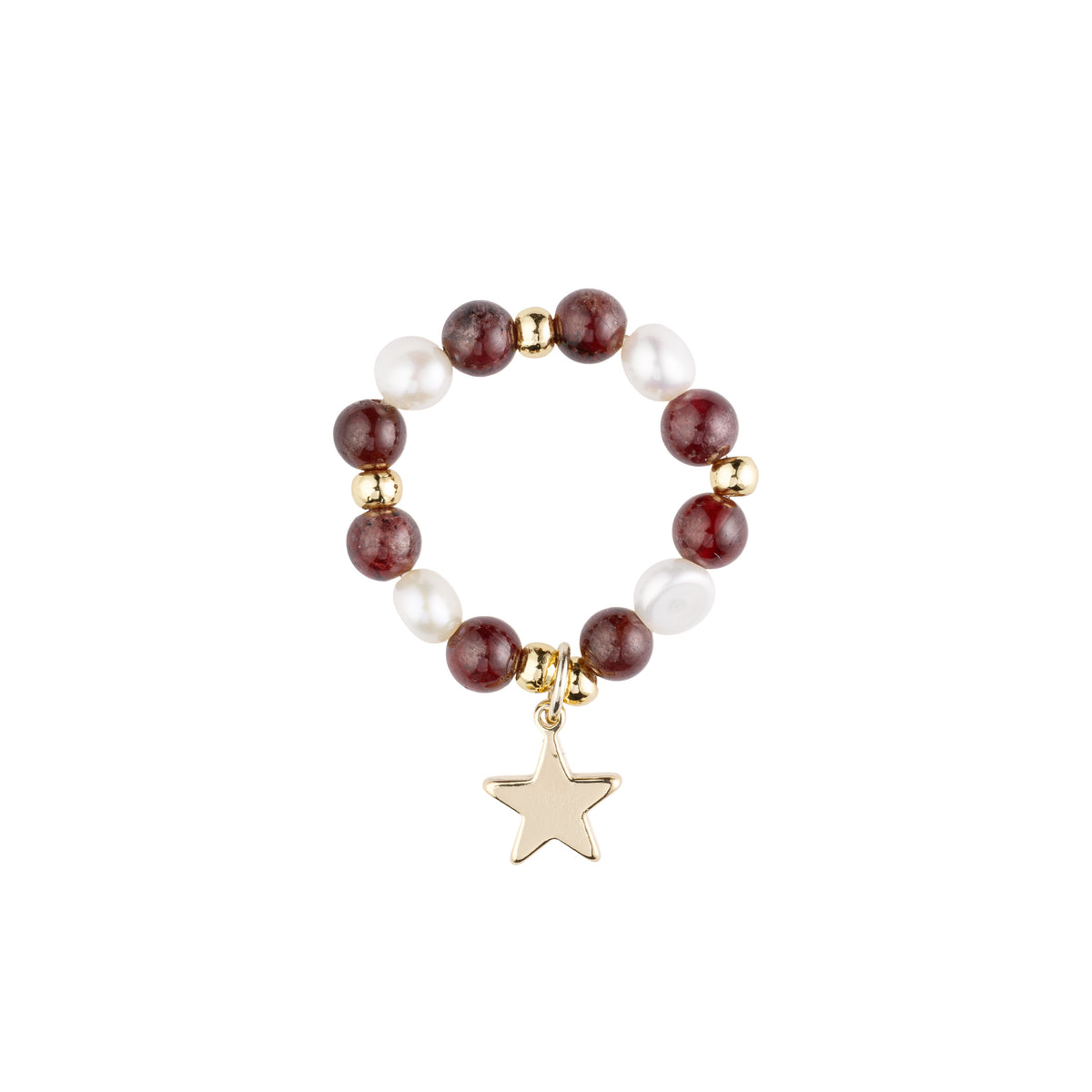 STONE & PEARL BEAD RING 4 MM W/CHARM MAROON MIX