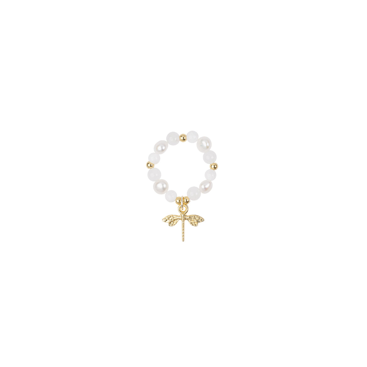 STONE & PEARL BEAD RING 4 MM W/CHARM WHITE MIX